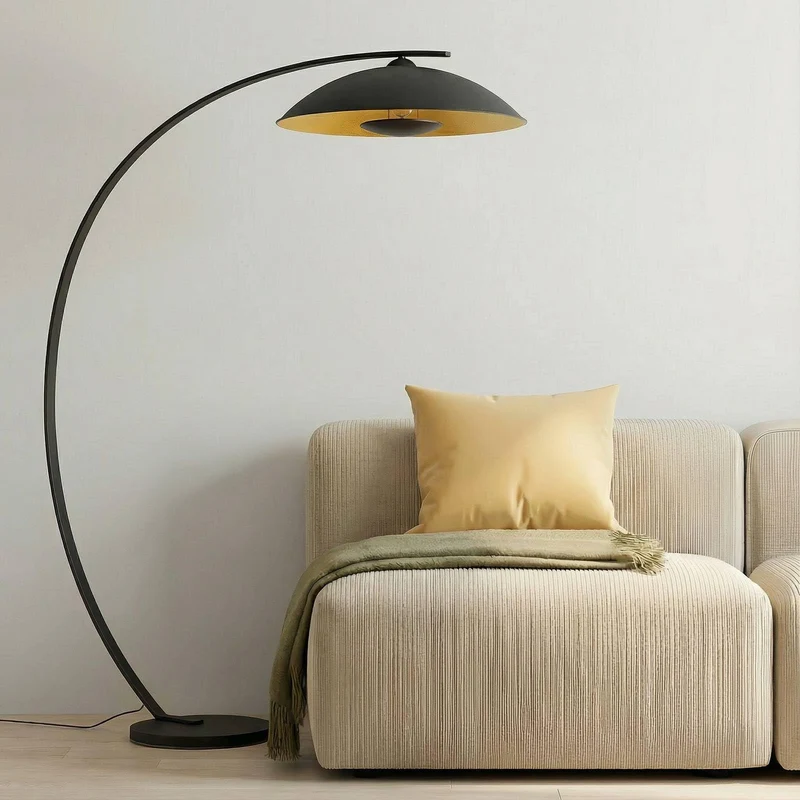 Lindby Lampadaire Emilienne (Moderne) en Noir Métal e. a. pour Salon & Salle à manger (1 lampe,à E27), arqué lampadaire arc lampe sur pied de salon