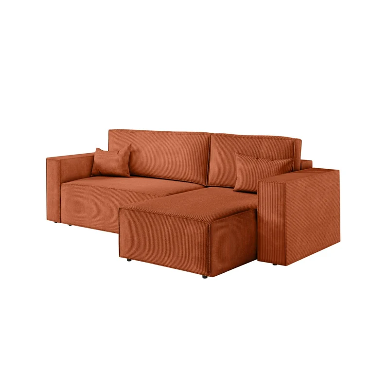 LOUNGITUDE - Canapé d'angle Convertible réversible avec Coffre en Velours côtelé Terracotta