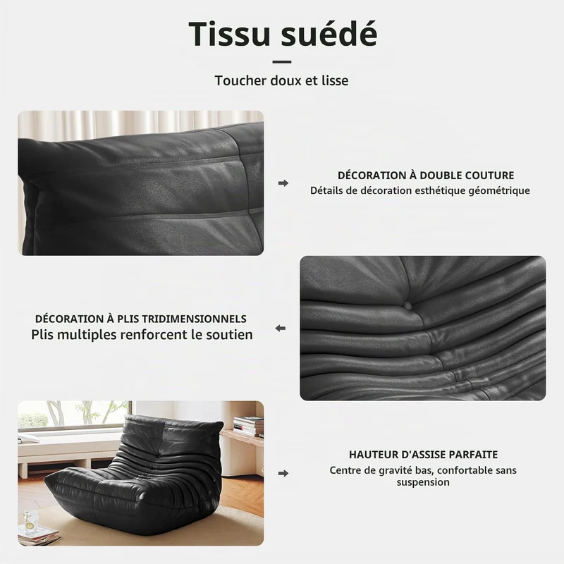 Togo Pouf poire haut de gamme non compressé pour adultes, canapé de sol en mousse à mémoire de forme avec tissu doux, fauteuil de salon confortable pour salon, chambre à coucher, appartement, cuir