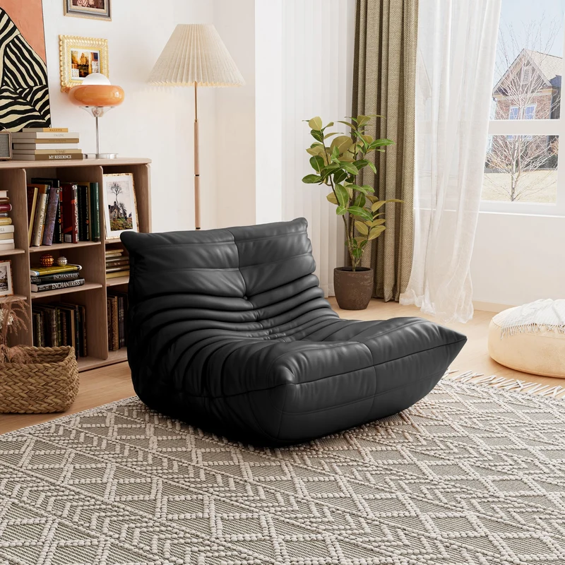 Togo Pouf poire haut de gamme non compressé pour adultes, canapé de sol en mousse à mémoire de forme avec tissu doux, fauteuil de salon confortable pour salon, chambre à coucher, appartement, cuir