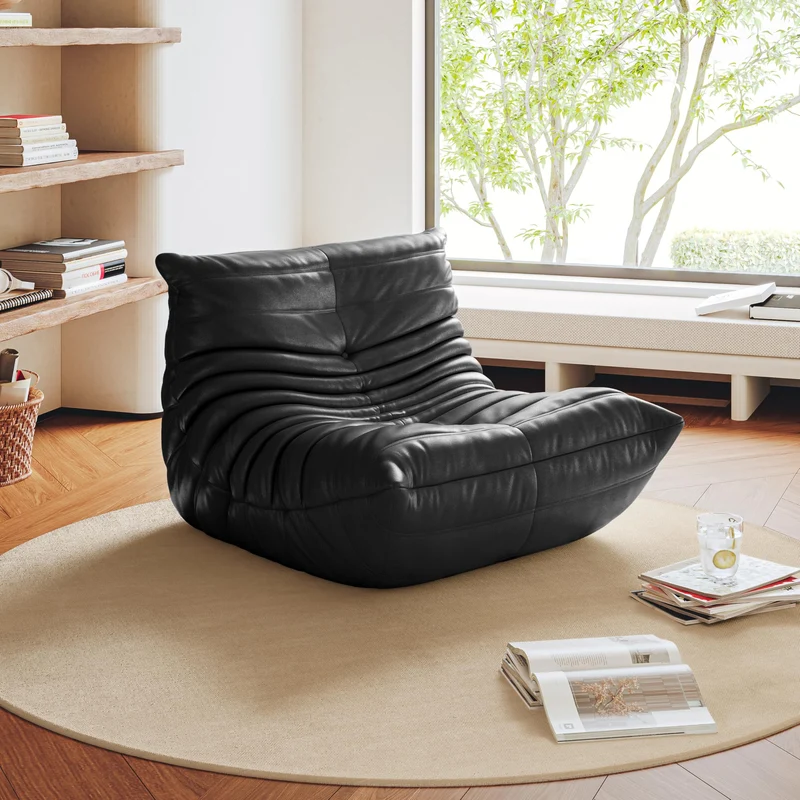 Togo Pouf poire haut de gamme non compressé pour adultes, canapé de sol en mousse à mémoire de forme avec tissu doux, fauteuil de salon confortable pour salon, chambre à coucher, appartement, cuir