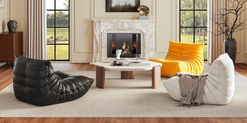 Togo Pouf poire haut de gamme non compressé pour adultes, canapé de sol en mousse à mémoire de forme avec tissu doux, fauteuil de salon confortable pour salon, chambre à coucher, appartement, cuir