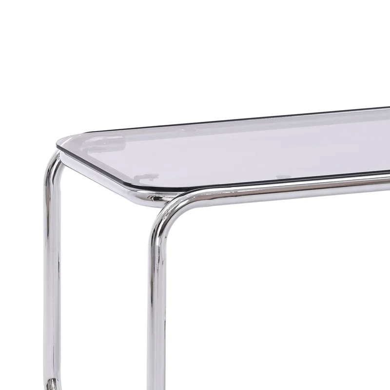 Sicaan Table Basse rétro 90cm Verre trempé Noir et Structure chromée Amaya
