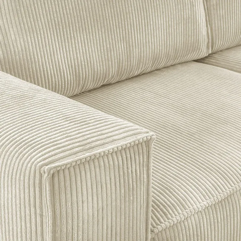 HOMIFAB Canapé d'angle Convertible réversible 5 Places avec Coffre de Rangement en Velours côtelé Beige - Harper