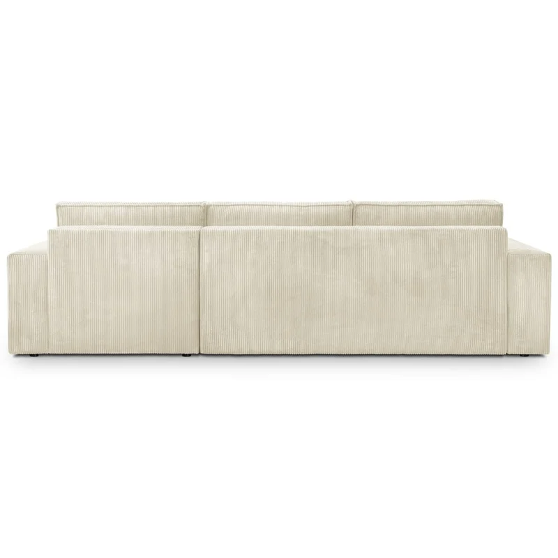 HOMIFAB Canapé d'angle Convertible réversible 5 Places avec Coffre de Rangement en Velours côtelé Beige - Harper