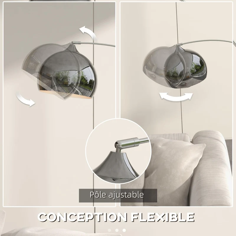 HOMCOM Lampadaire sur Pied Marbre 40W E27 Longueur 110-115 cm Noir Gris