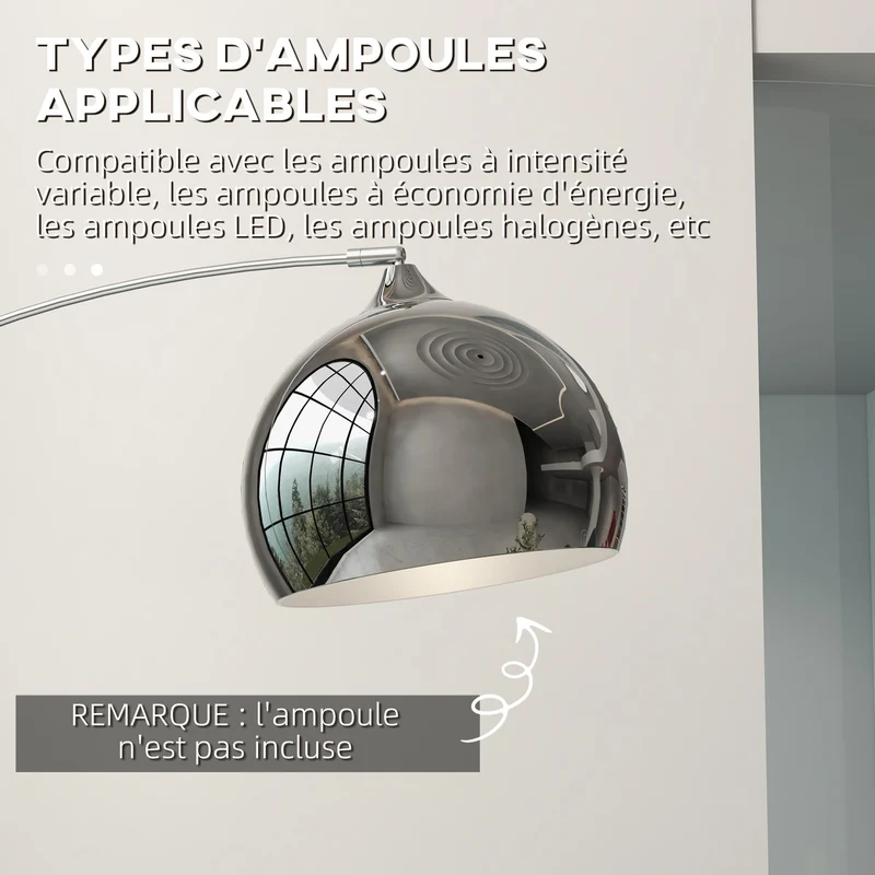 HOMCOM Lampadaire sur Pied Marbre 40W E27 Longueur 110-115 cm Noir Gris