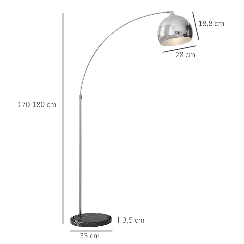 HOMCOM Lampadaire sur Pied Marbre 40W E27 Longueur 110-115 cm Noir Gris