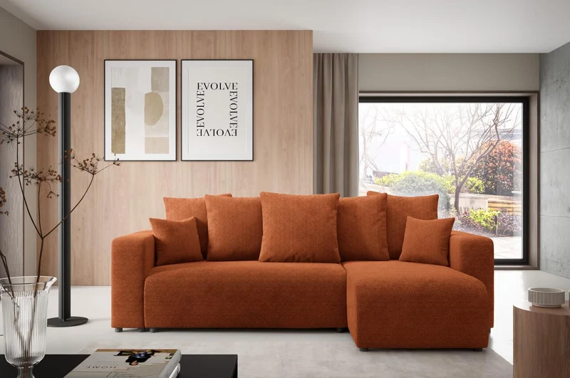 Tendencio Canapé d'angle Convertible LAVIA en Tissu Anti tâche hydrophobe Doux au Toucher (Terracotta)