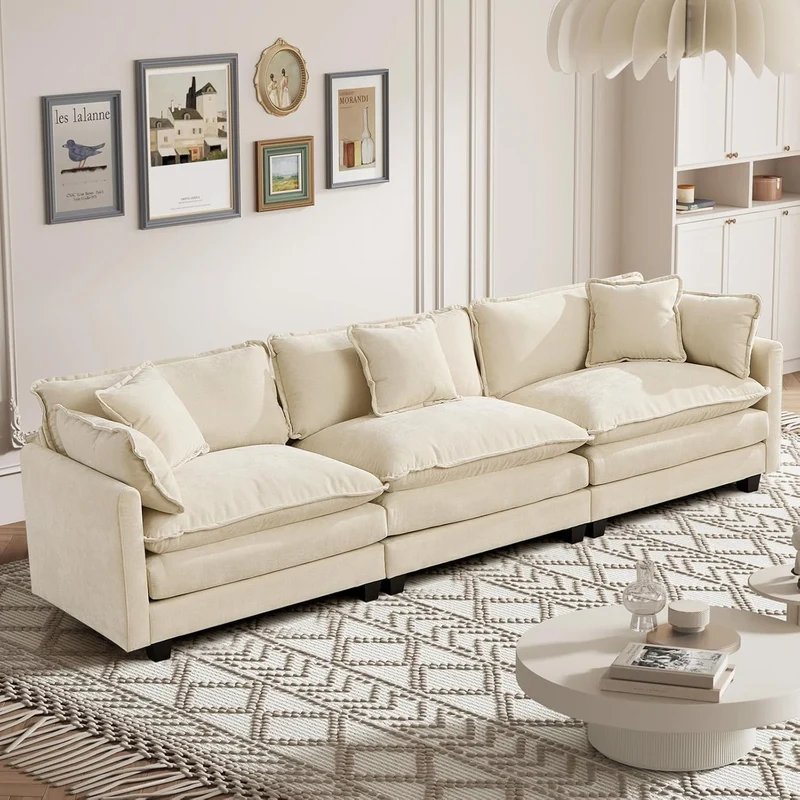 SoarTalent Canapé sectionnel modulaire Convertible, canapé 3 Places en Chenille Profonde avec oreillers pour Salon, Appartement, Bureau (Beige)
