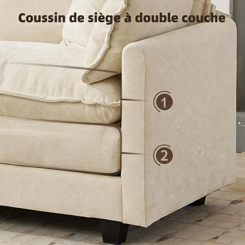 SoarTalent Canapé sectionnel modulaire Convertible, canapé 3 Places en Chenille Profonde avec oreillers pour Salon, Appartement, Bureau (Beige)