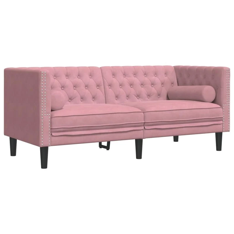 Lumanois Canapé Chesterfield avec traversins 2 Places Rose Velours Canapés Rose,372686