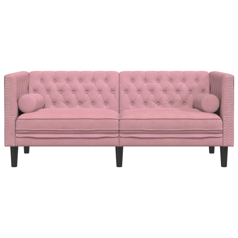 Lumanois Canapé Chesterfield avec traversins 2 Places Rose Velours Canapés Rose,372686