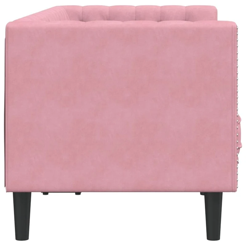 Lumanois Canapé Chesterfield avec traversins 2 Places Rose Velours Canapés Rose,372686