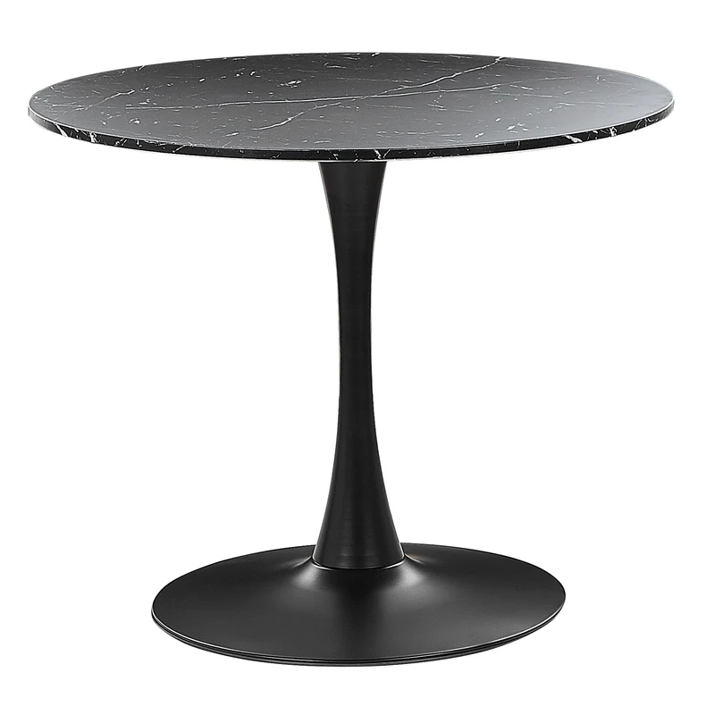 Beliani Table de Salle à Manger Industrielle Effet Marbre Noir Ronde MDF Base en Métal 90 cm Boca