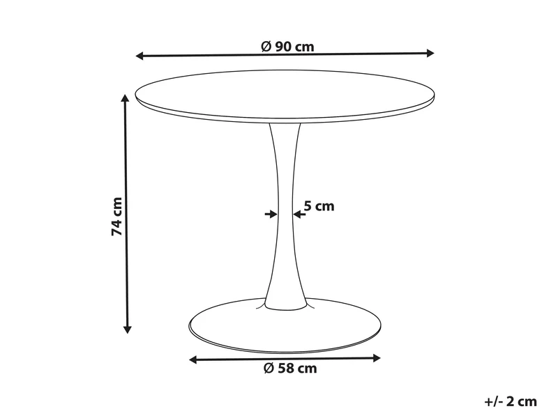 Beliani Table de Salle à Manger Industrielle Effet Marbre Noir Ronde MDF Base en Métal 90 cm Boca