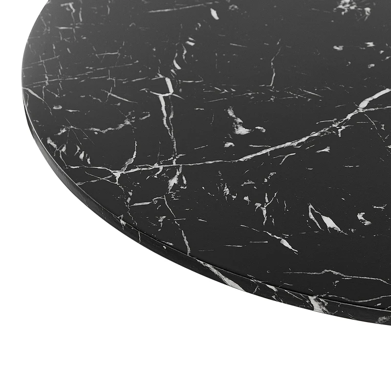 Beliani Table de Salle à Manger Industrielle Effet Marbre Noir Ronde MDF Base en Métal 90 cm Boca