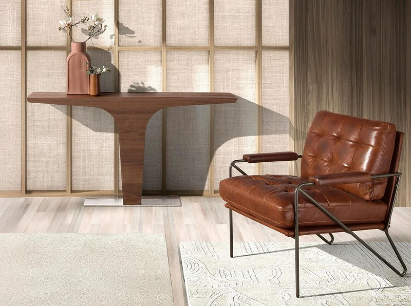Angel Cerdá – Fauteuil Design Tapissé en Cuir Marron Cognac | Design Enveloppant et Confortable | Pieds en Acier Inoxydable Poli | Design Moderne pour Salon | 85 x 90 x 85 cm