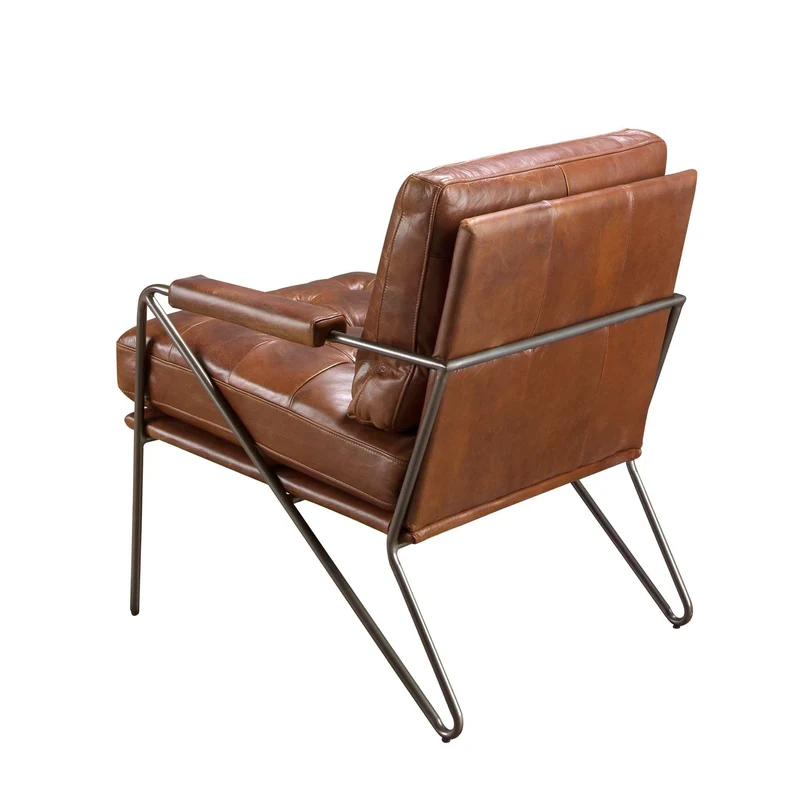 Angel Cerdá – Fauteuil Design Tapissé en Cuir Marron Cognac | Design Enveloppant et Confortable | Pieds en Acier Inoxydable Poli | Design Moderne pour Salon | 85 x 90 x 85 cm