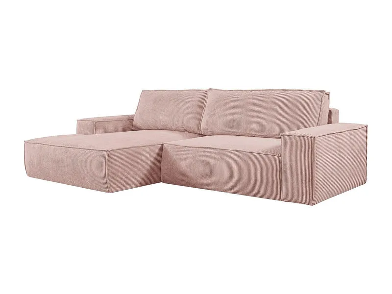Vente-unique - Canapé d'angle Gauche Convertible en Velours côtelé Rose poudré Amelia
