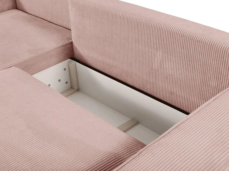 Vente-unique - Canapé d'angle Gauche Convertible en Velours côtelé Rose poudré Amelia
