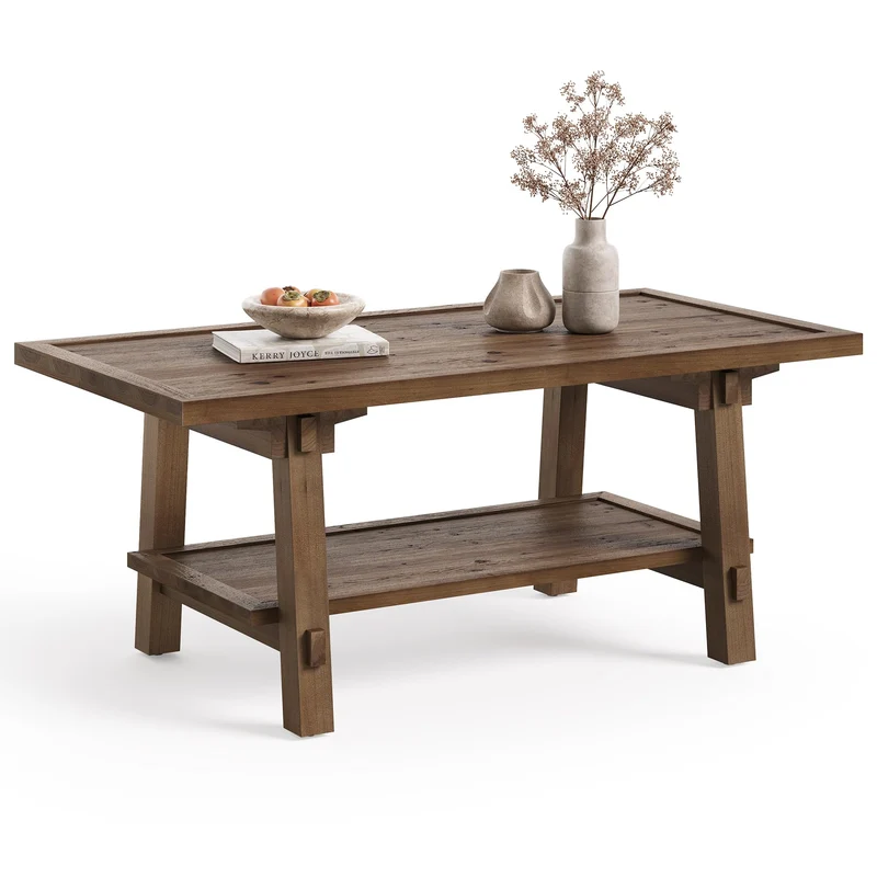 TRIBEWOOD Table Basse 120 cm pour Salon, Table Cocktail Centrale de Style Ferme avec Pieds en Bois Solides, Montage Facile