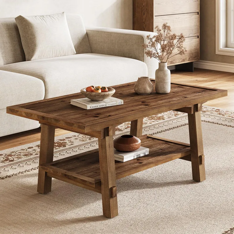 TRIBEWOOD Table Basse 120 cm pour Salon, Table Cocktail Centrale de Style Ferme avec Pieds en Bois Solides, Montage Facile