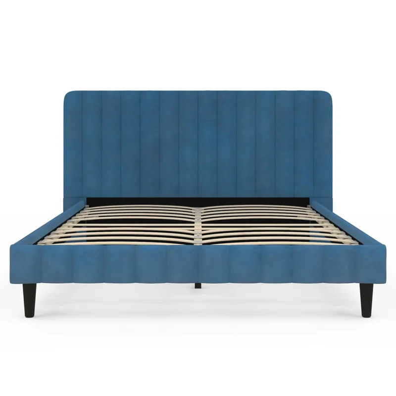 IDMarket - Lit Double Annie 140 x 190 cm Velours Bleu
