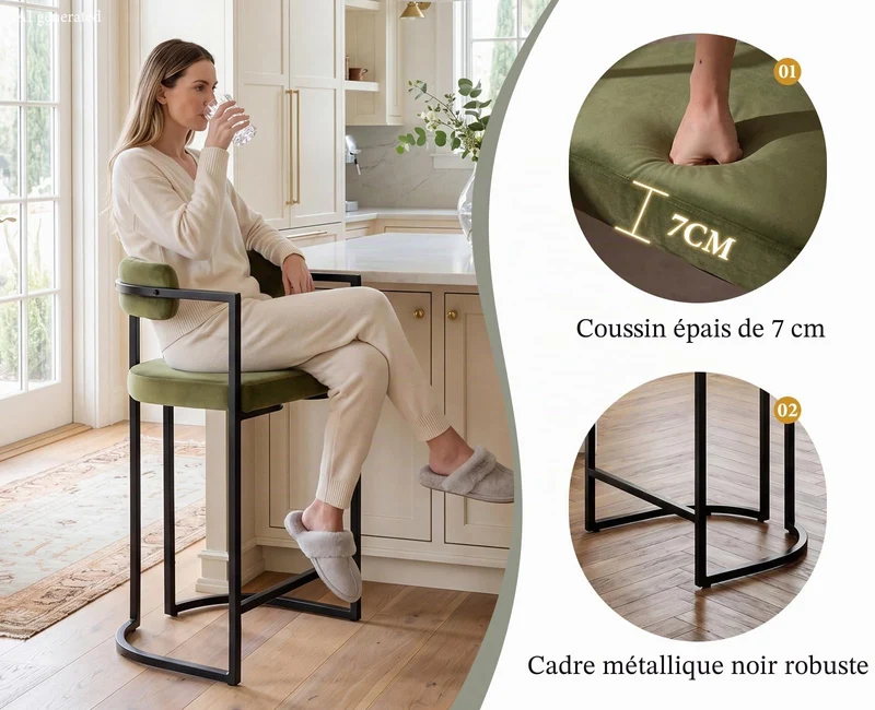 chairus 2PCS Tabourets de Bar Modernes, Chaises Hautes Cuisine, Vert