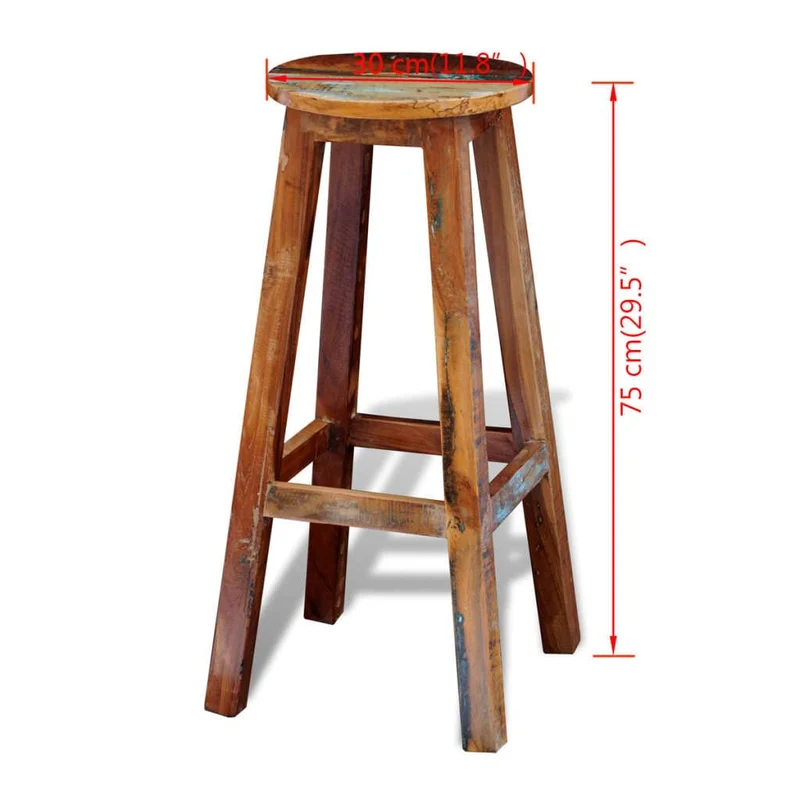 LoogCape Tabouret de bar en bois vieilli massif 75 cm de haut avec repose-pieds, tabouret de comptoir, tabouret de bistrot, tabouret de cuisine, tabouret de cuisine, tabouret de cuisine, salle à