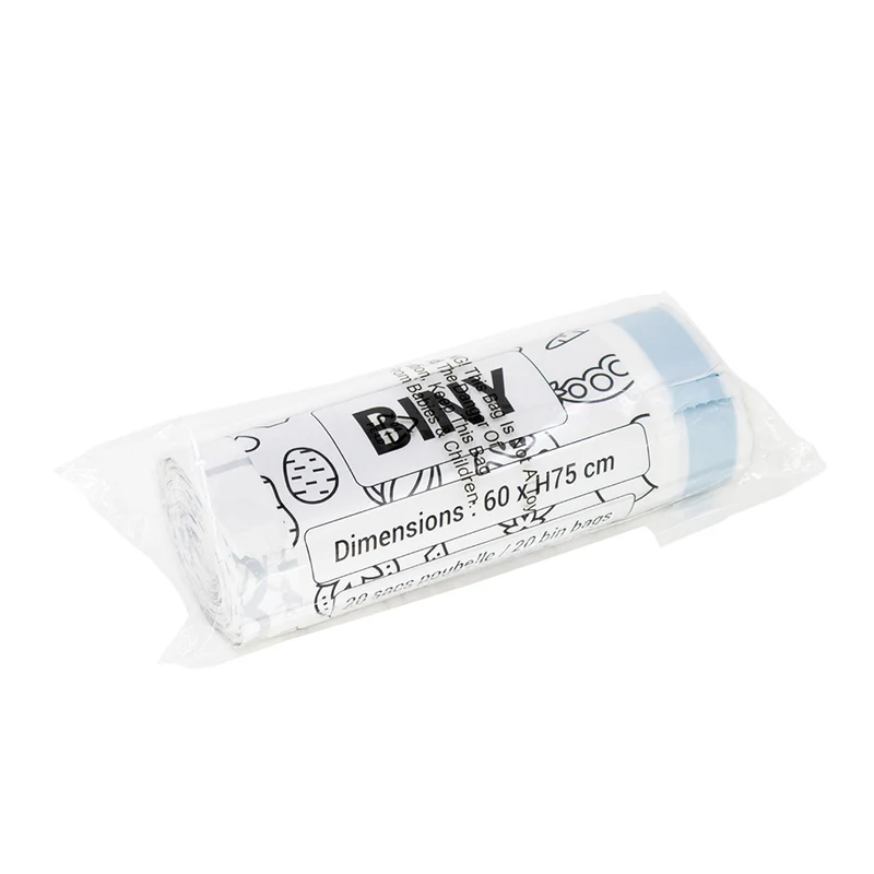 Lot de 20 sacs poubelles blanc 50L 60 x H75 CM BINY Ultra résistant 23 microns avec lien coulissant