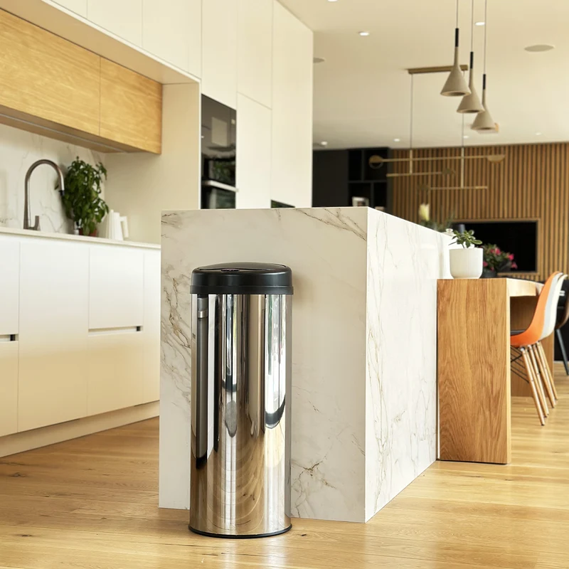 Poubelle de cuisine automatique 50L ARTIC SILVER grande capacité en INOX brillant avec cerclage