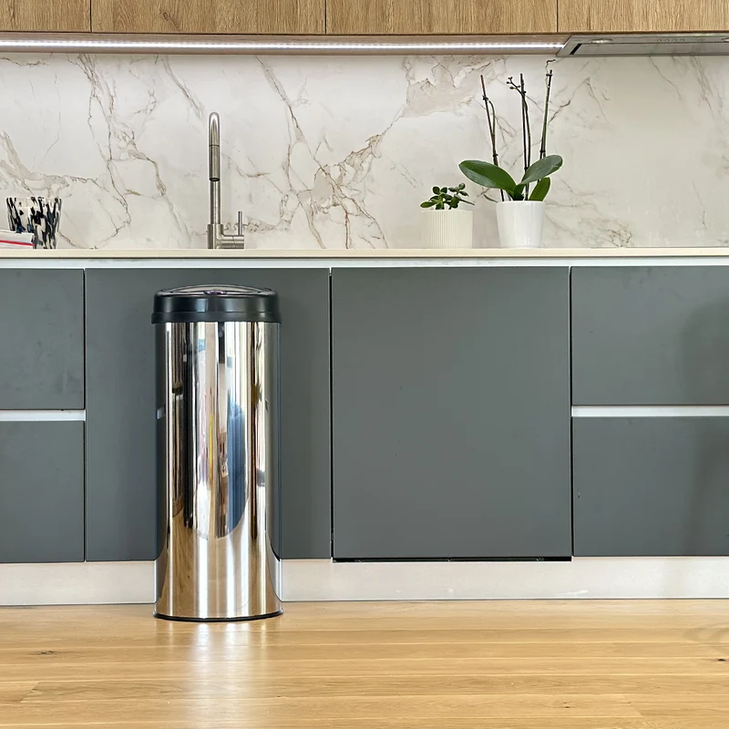 Poubelle de cuisine automatique 50L ARTIC SILVER grande capacité en INOX brillant avec cerclage