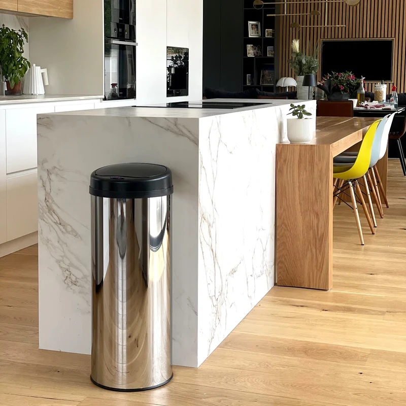Poubelle de cuisine automatique 50L ARTIC SILVER grande capacité en INOX brillant avec cerclage