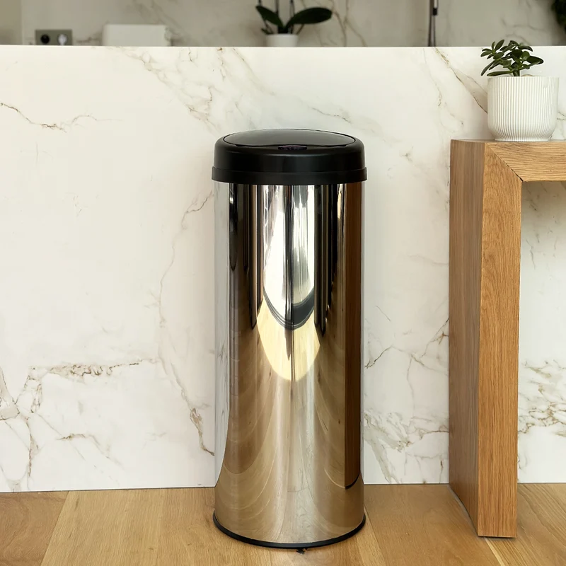Poubelle de cuisine automatique 50L ARTIC SILVER grande capacité en INOX brillant avec cerclage