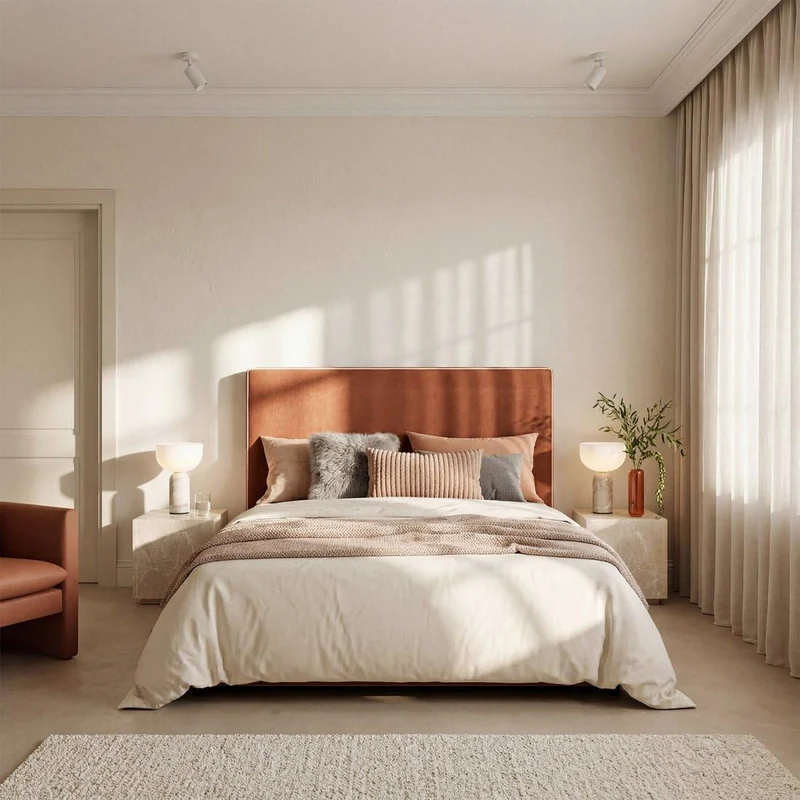 KLAST Tête de Lit Line, Polyester, Mousse Polyuréthane, Contreplaqué, Terracotta, Style Contemporain, Rembourré, 120 x 165 cm