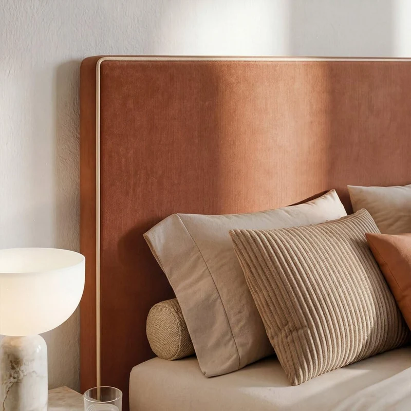 KLAST Tête de Lit Line, Polyester, Mousse Polyuréthane, Contreplaqué, Terracotta, Style Contemporain, Rembourré, 120 x 165 cm