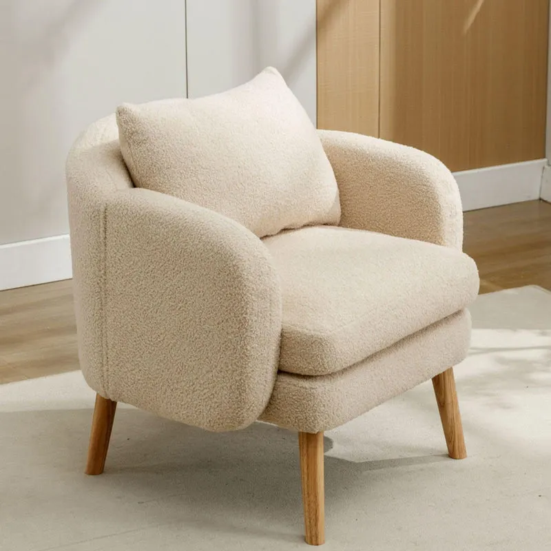 KOMHTOM Fauteuil de salon beige avec rembourrage en tissu peluche pour salon, chambre à coucher, balcon (beige)