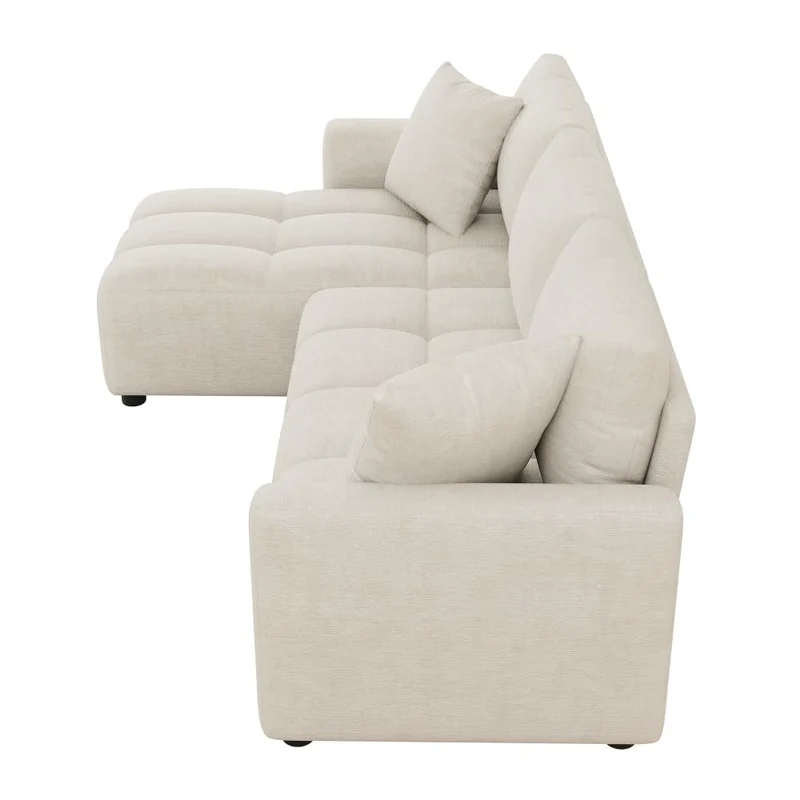 Sapgaks Canapé d'angle,Canapé 3 Places,anapé d'angle Convertible en L, Tissu Chenille,avec 2 Coussins décoratifs,adapté au Salon et à l'appartement (Beige)