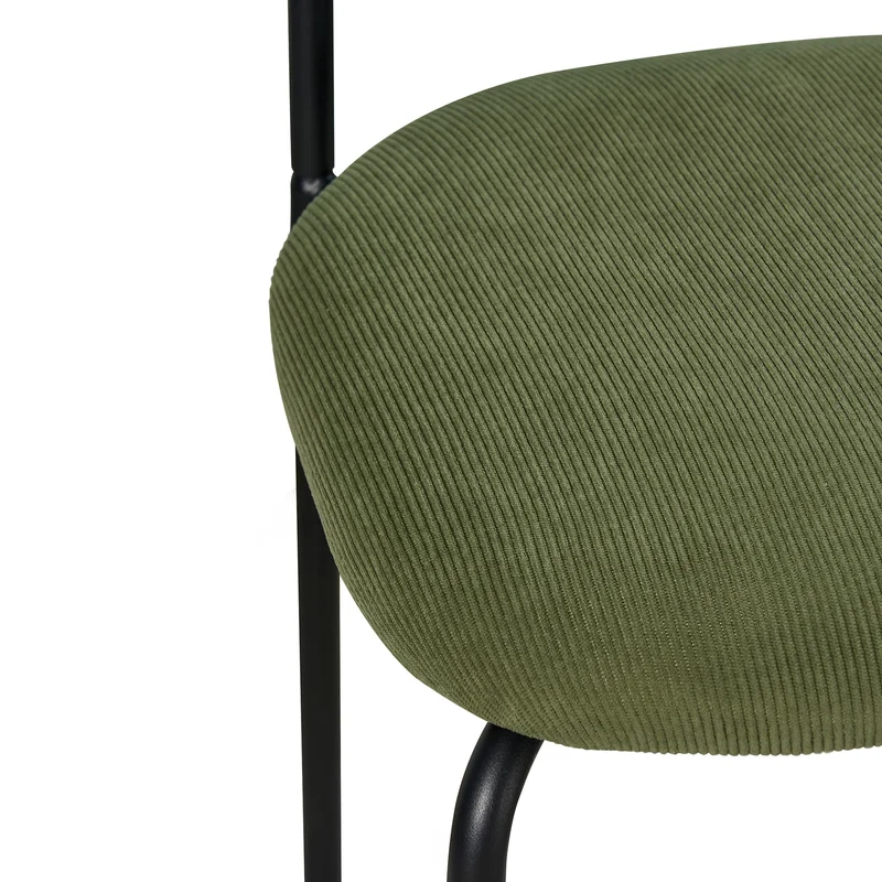 Sicaan Lot de 2 tabourets de Bar 66 cm placage frêne Velours côtelé Kaki - 95,5x46x52,5 cm - Collection Olivia - Pieds métal Noir - Style scandinave - Kit