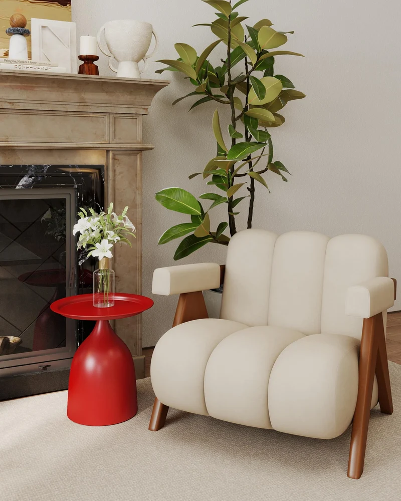 Ginhow Lot de 2 Tables d'Appoint Rondes en Métal, Petite Table Basse Ronde de Salon pour la Décoration Intérieure, Petite Tables en Métal Rouge (40 x H 60 cm + 40 x H 42cm)