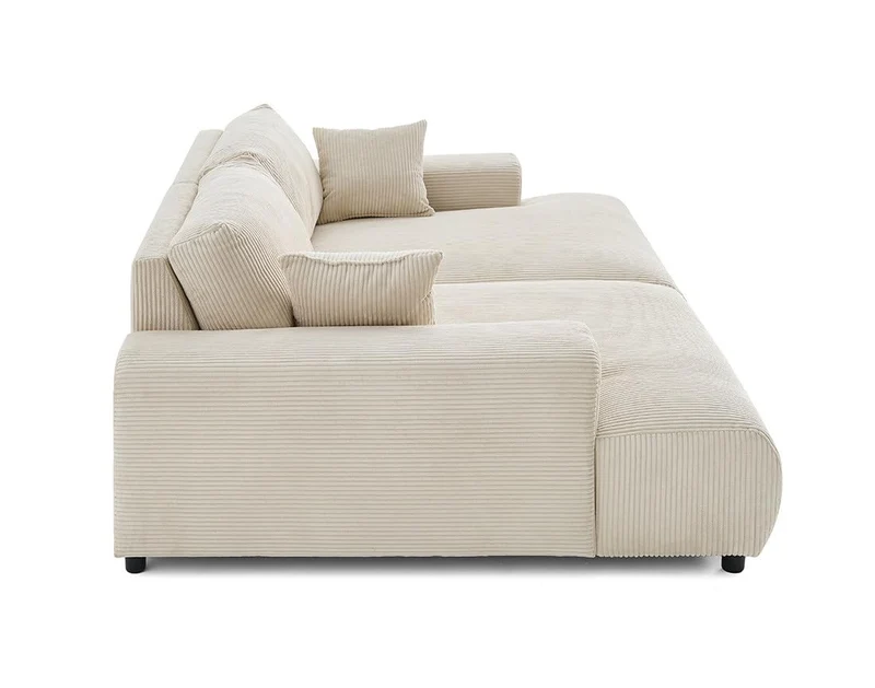 Lisa Design - Canapé Double Méridienne Garance en Velours Côtelé - Sofa Beige 3 Places - Salon