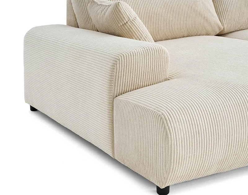 Lisa Design - Canapé Double Méridienne Garance en Velours Côtelé - Sofa Beige 3 Places - Salon