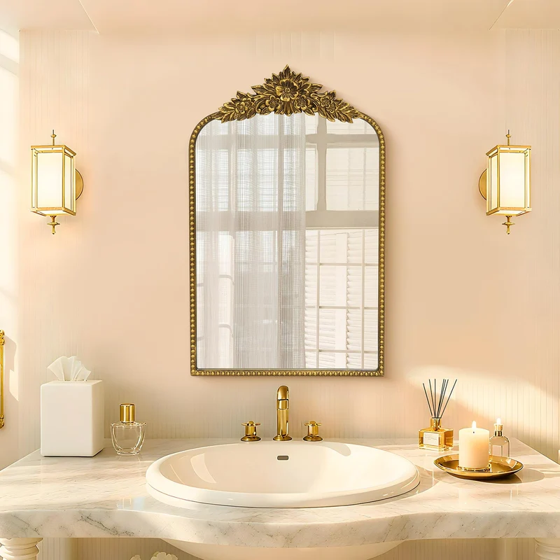 Awhtixbo Miroir Baroque doré Antique 40 x 64(H) cm – Cadre Vintage en Fonte avec Fleurs en résine sculptées à la Main, Miroir Mural incassable pour Salle de Bain, Salon et Chambre à Coucher