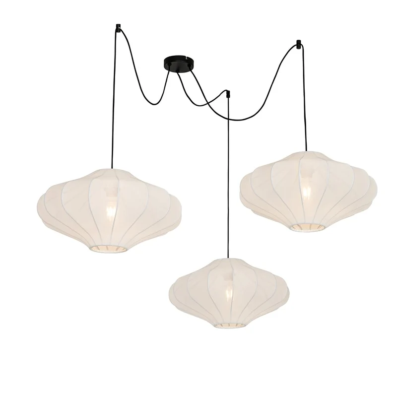 Qazqa plu - Suspension - 3 lumière - L 100 cm - Blanc - Design - éclairage intérieur - Salon I Chambre I Cuisine I Salle à manger
