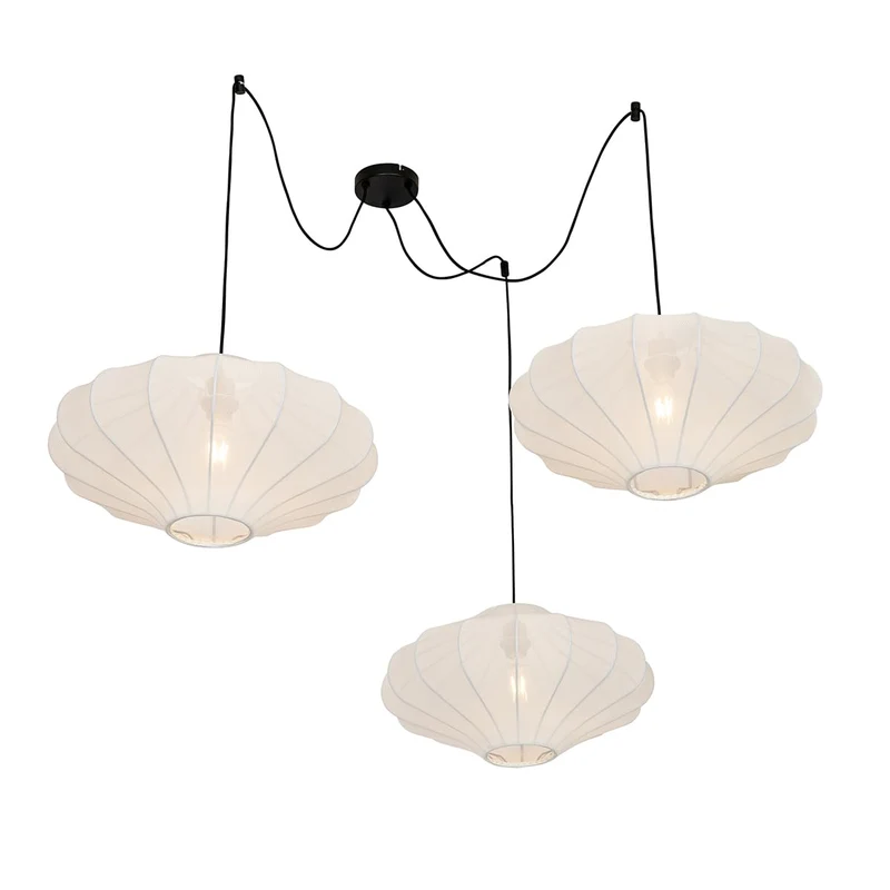 Qazqa plu - Suspension - 3 lumière - L 100 cm - Blanc - Design - éclairage intérieur - Salon I Chambre I Cuisine I Salle à manger