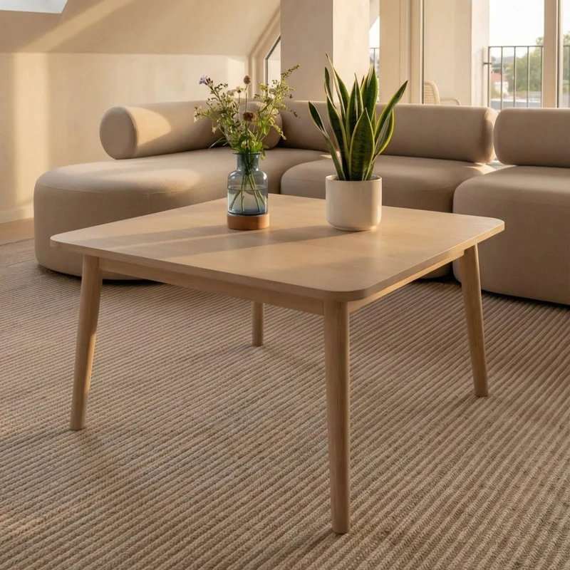 Furnhouse Ibbe Design - Table basse carrée naturelle - 90 x 90 cm - En bois massif de chêne - Design scandinave - Pour salon