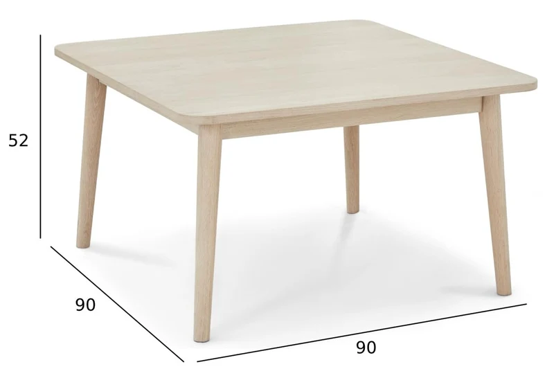 Furnhouse Ibbe Design - Table basse carrée naturelle - 90 x 90 cm - En bois massif de chêne - Design scandinave - Pour salon
