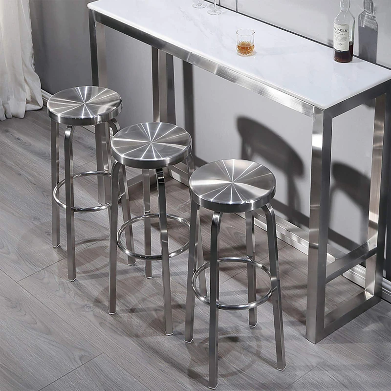 Tabouret de Bar sans Dossier en Acier Inoxydable, Tabouret à Hauteur de comptoir, qualité Commerciale, Finition en Acier Inoxydable, Hauteur du siège 65 cm / 75 cm,Utilisation intérieure à l'extérie