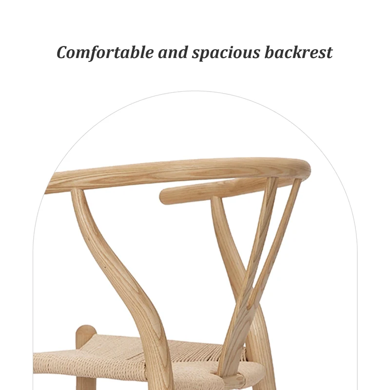 VODUR Wishbone Chaise de salle à manger en bois massif naturel Hans Wegner Y Chaise en rotin et en bois d'accoudoirs - Lot de 2 chaises en bois de hêtre (bois de hêtre + couleur bois naturel)